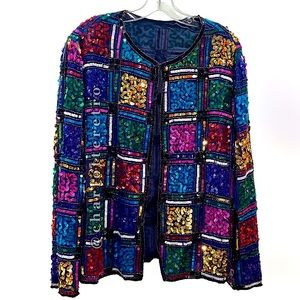 vtg Sequin Multi Jewel Tone Trophy Blazer Jacket